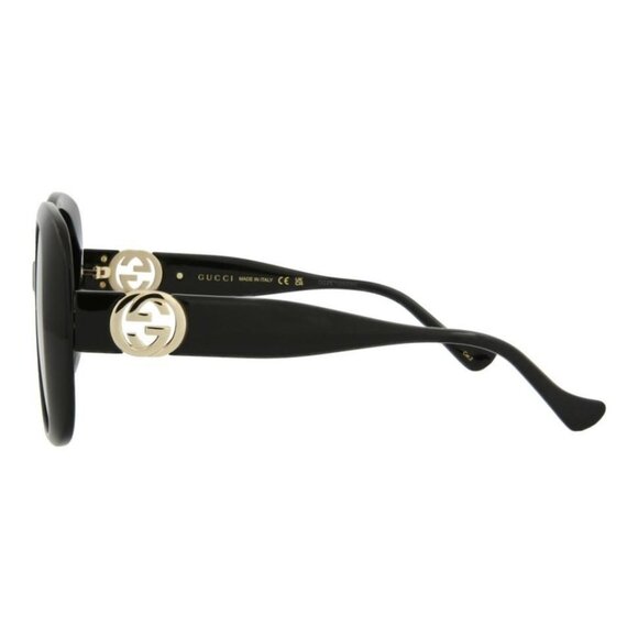 Gucci Womens Square/Rectangle Black Black Grey Fashion Designer Eyewear - Picture 3 of 4